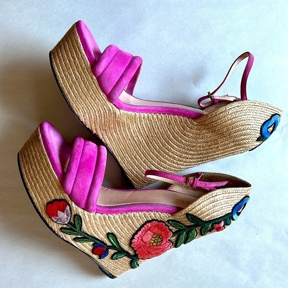 Gucci Ophelia Kid Scamosciato Wedge Espadrilles - Picture 5 of 6